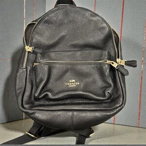 Coach Black Pebbled Leather Backpack with Gold Accents